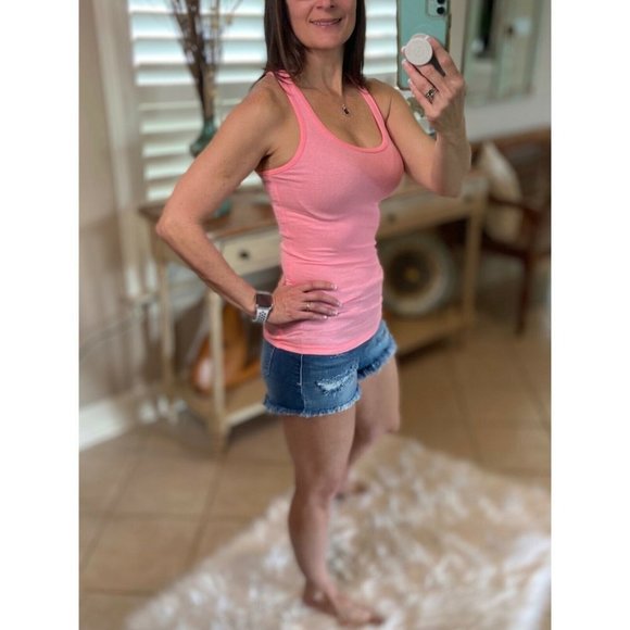 🎀PLUS Ribbed Racerback Boy Beater Neon Pink 1320 - Picture 4 of 10